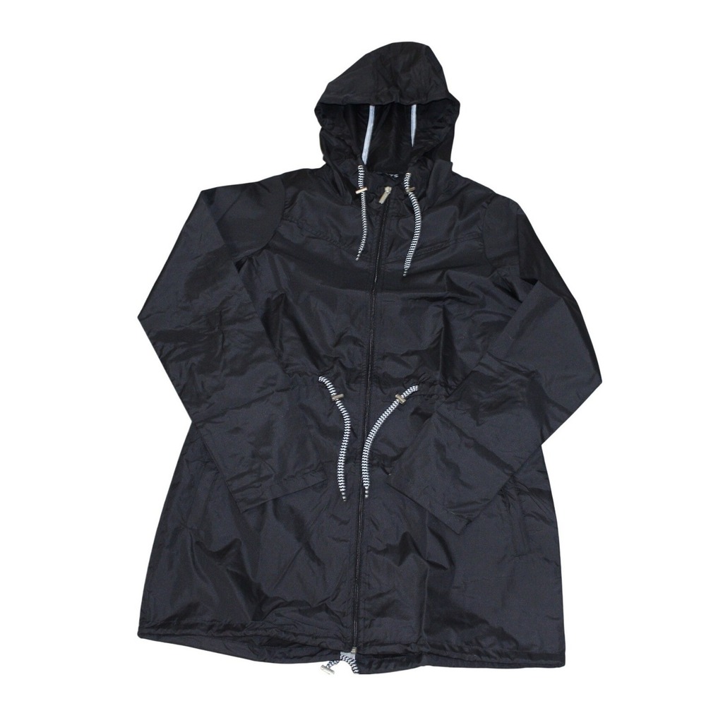 Long Tall Sally Black Hooded Rain Jacket Cinch Waist NWT US 8Tall - Picture 3 of 7